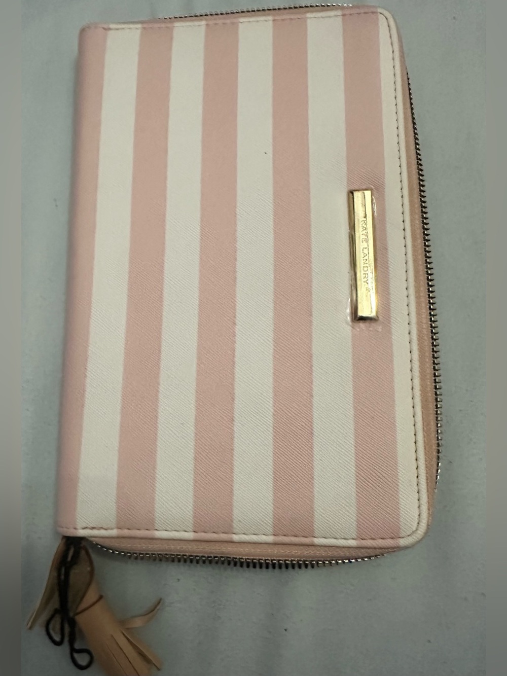 Kate Landry Pink and White Striped Zip-Around Wallet